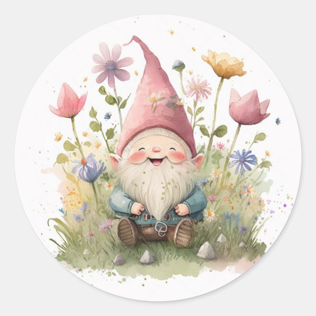 Niedliches Gnome im Garten Runder Aufkleber (Vorderseite)