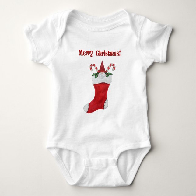 Niedliches Gnome in Red Christmas Strumpf Candy Ca Baby Strampler (Vorderseite)