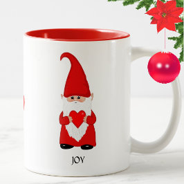 Niedliches Gnome in Rot mit Herz gekleidet Zweifarbige Tasse
