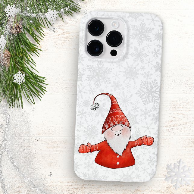 Niedliches Gnome in Roten Weihnachtsschneeflocken Case-Mate iPhone Hülle (Von Creator hochgeladen)