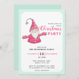 Niedliches Gnome Minze Grün und Rosa Weihnachtsfes Einladung