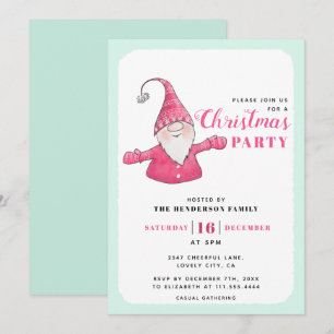 Niedliches Gnome Minze Grün und Rosa Weihnachtsfes Einladung