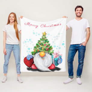 Niedliches Gnome mit Weihnachtsbaumhut Fleece Blan