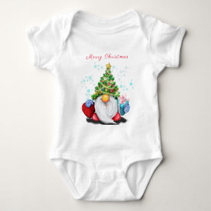Niedliches Gnome mit Weihnachtsbaumhut und Geschen Baby Strampler