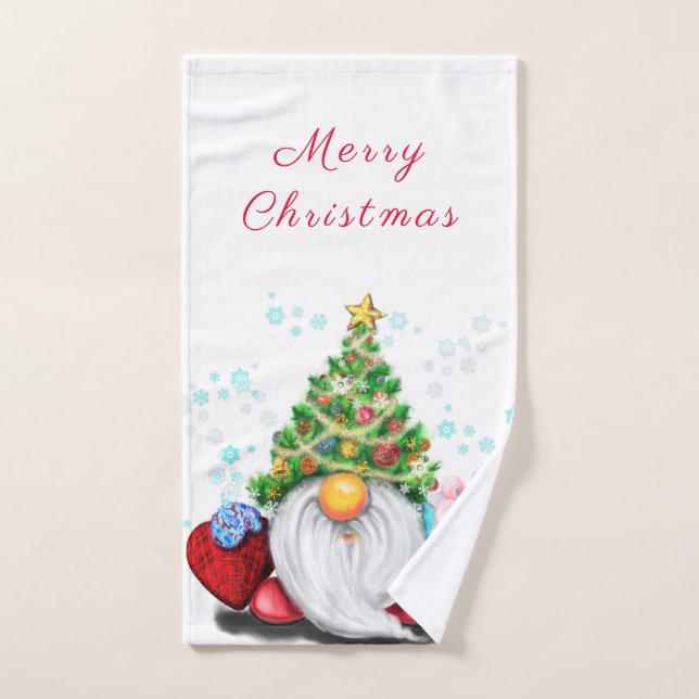 Niedliches Gnome mit Weihnachtsbaumhut und Geschen Badhandtuch Set (Handtuch)