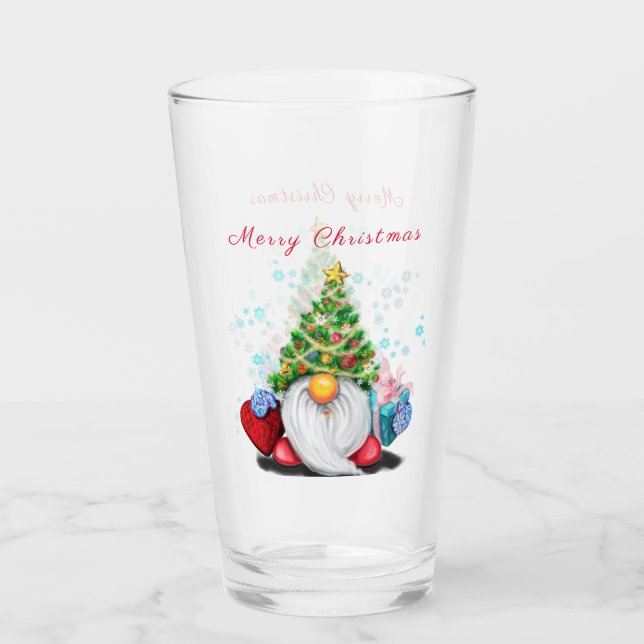 Niedliches Gnome mit Weihnachtsbaumhut und Geschen Glas (Vorderseite)