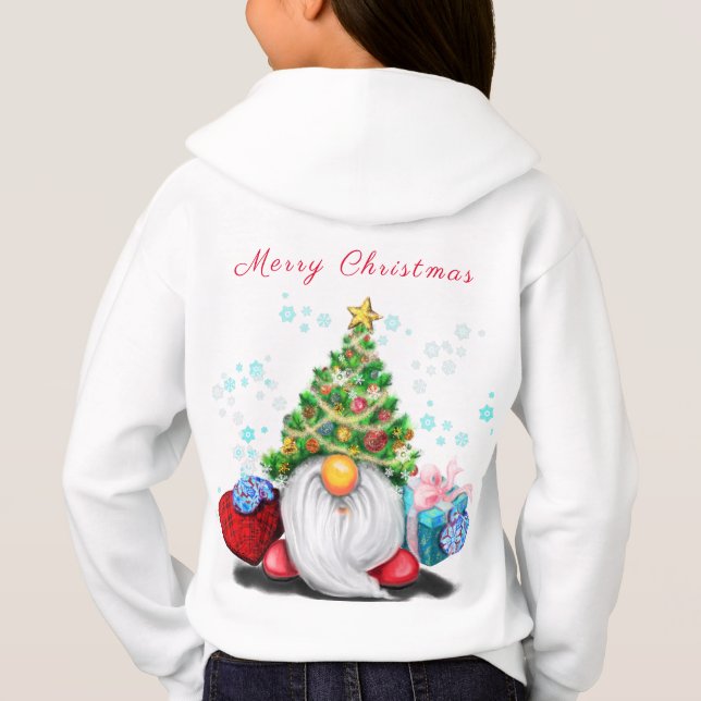 Niedliches Gnome mit Weihnachtsbaumhut und Geschen Hoodie (Rückseite)
