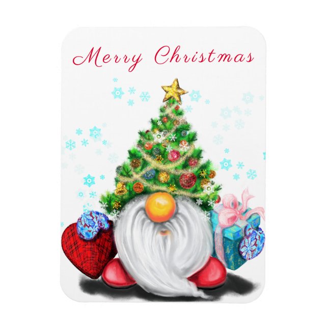 Niedliches Gnome mit Weihnachtsbaumhut und Geschen Magnet (Vertikal)