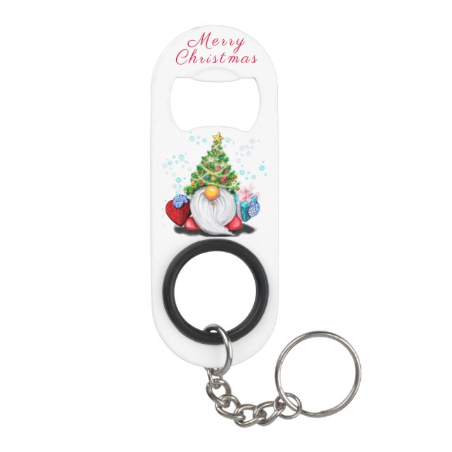 Niedliches Gnome mit Weihnachtsbaumhut und Geschen Mini Flaschenöffner (Rückseite)