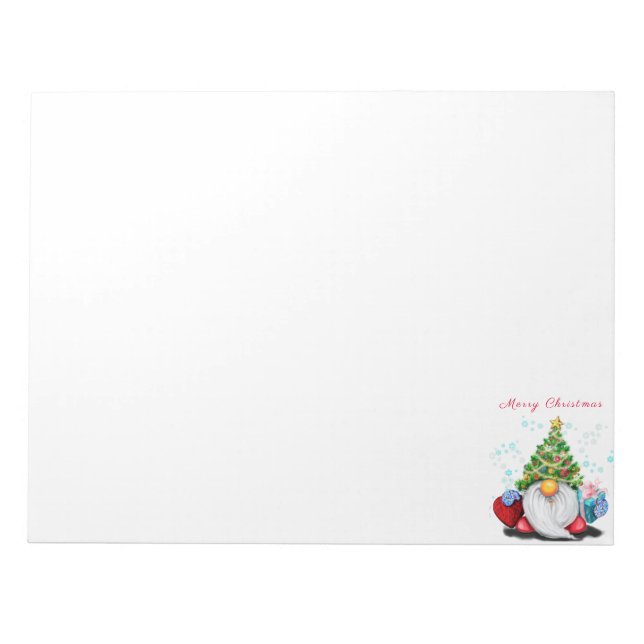 Niedliches Gnome mit Weihnachtsbaumhut und Geschen Notizblock (Vorderseite)