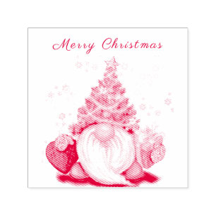 Niedliches Gnome mit Weihnachtsbaumhut und Geschen Permastempel