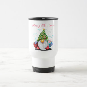Niedliches Gnome mit Weihnachtsbaumhut und Geschen Reisebecher