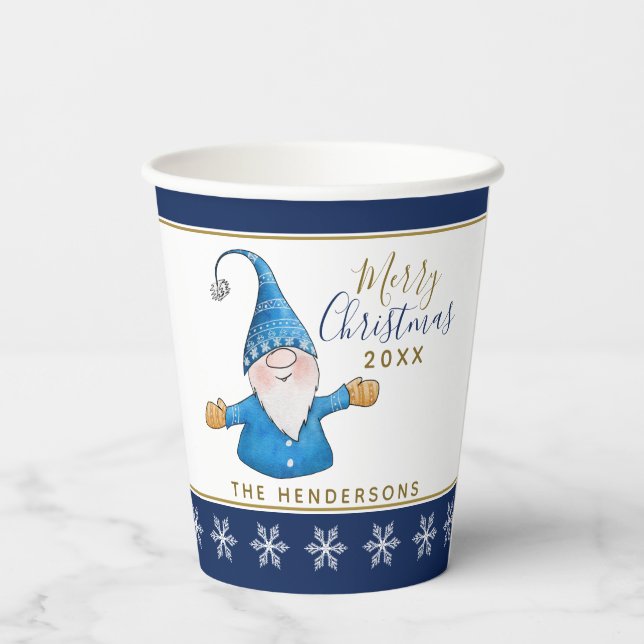 Niedliches Gnome Navy Blue White Party Pappbecher (Rückseite)