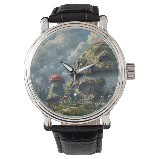 Niedliches Gnome, Pilzhaus Armbanduhr (Vorderseite)
