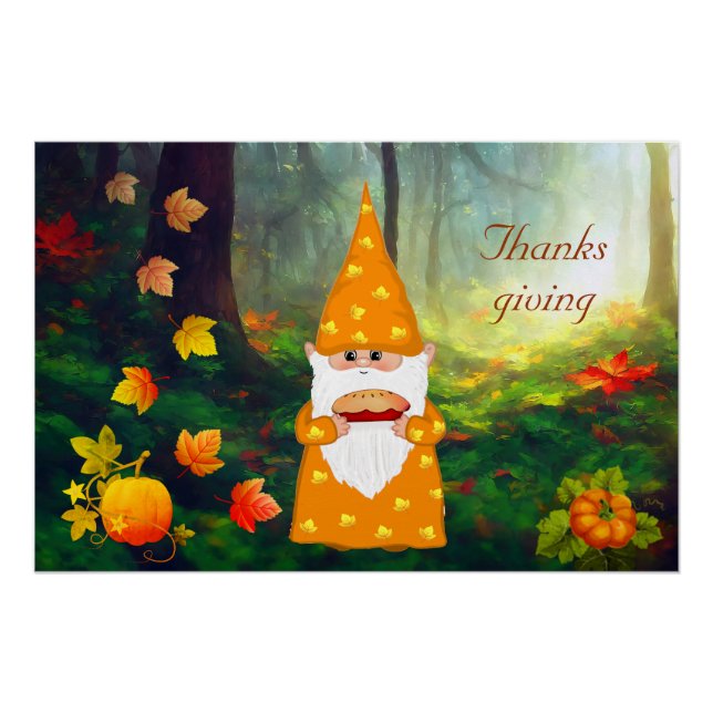 Niedliches Gnome, Pumpkins und Herbstlaub Erntedan Poster (Vorderseite)