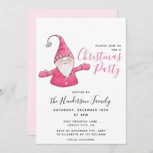 Niedliches Gnome Weiß und Rosa Weihnachts-Party Einladung