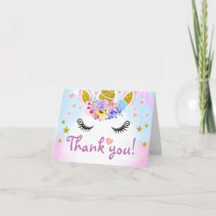 Niedliches Gold Glitzer Einhorn mit Blume Dankeskarte