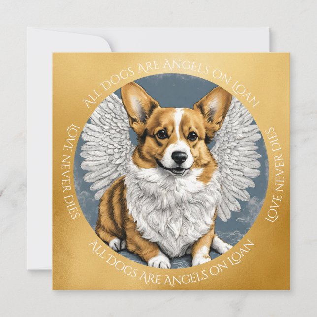Niedliches Gold Pembroke Corgi Angel Beileid Dankeskarte (Vorderseite)