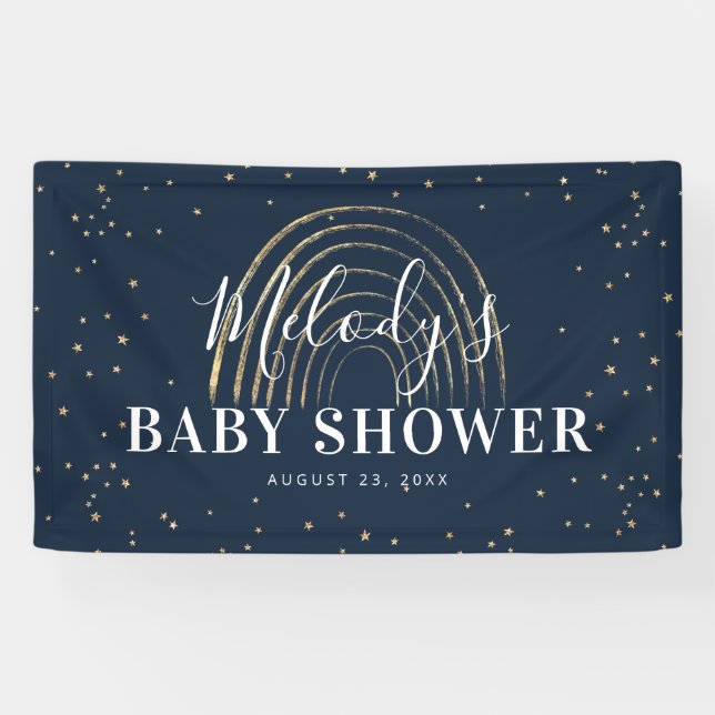 Niedliches Gold Star & Rainbow Baby Dusche Banner (Horizontal)