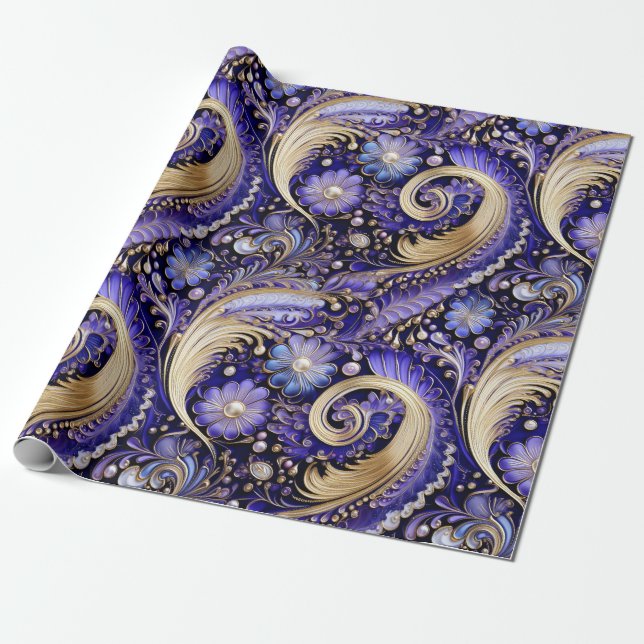 Niedliches Gold/Violet/Paisley Weihnachten Geschenkpapier (Ungerollt)