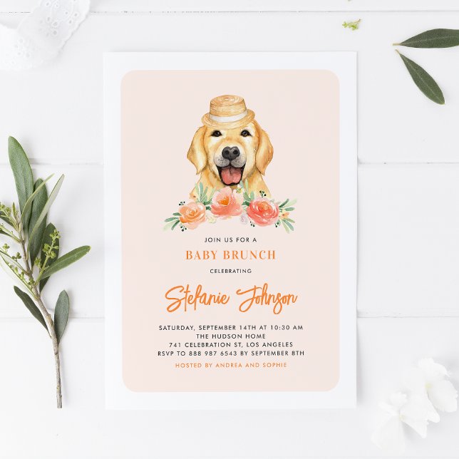 Niedliches Golden Retriever Peach Blume Baby Brunc Einladung (Von Creator hochgeladen)
