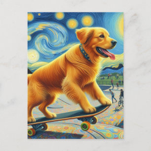 Niedliches Golden Retriever Skateboarding Postkarte