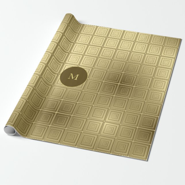 Niedliches Golden und Gold Squares Muster Weihnach Geschenkpapier (Ungerollt)