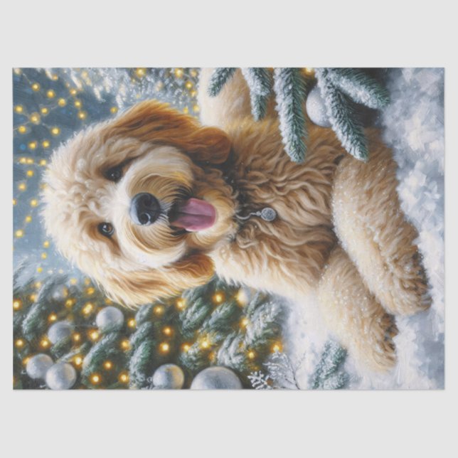 Niedliches Goldendoodle Winter Wonderland Seidenpapier (Vorderseite)
