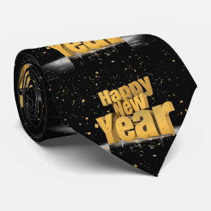 Niedliches Goldenes Happy New Year Design auf Schw Krawatte