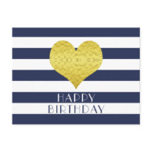 Niedliches Goldenes Herz Blau und Weiß Happy Gebur