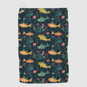 Niedliches Goldfish Koi Aquatic Pflanze Muster Golfhandtuch