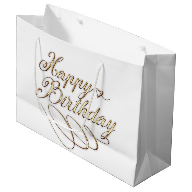 niedliches goldweißes Happy Birthday Party Große Geschenktüte (Vorderseite Schrägansicht)