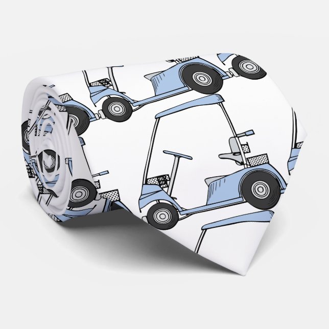 Niedliches Golf-Auto-Muster auf Weiß für Krawatte (Gerollt)