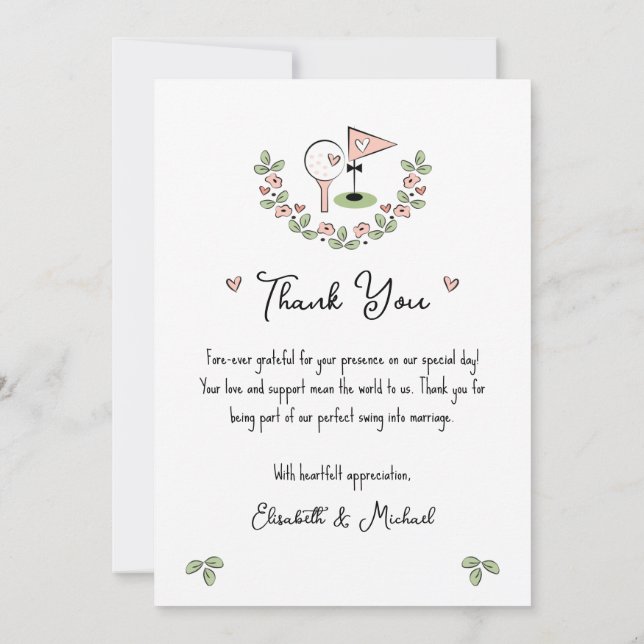 Niedliches Golf Themed Wedding Dankeschön Card mit Einladung (Rückseite)