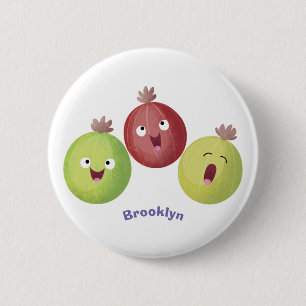 Niedliches Gooseberry-Trio mit Cartoon Button