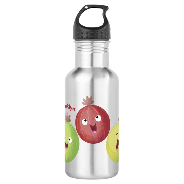 Niedliches Gooseberry-Trio mit Cartoon Edelstahlflasche (Vorderseite)