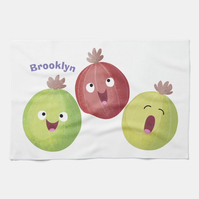 Niedliches Gooseberry-Trio mit Cartoon Geschirrtuch (Horizontal)