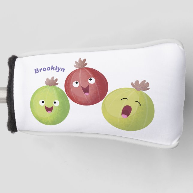 Niedliches Gooseberry-Trio mit Cartoon Golf Headcover (Vorderseite)