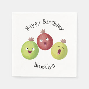 Niedliches Gooseberry-Trio mit Cartoon Serviette