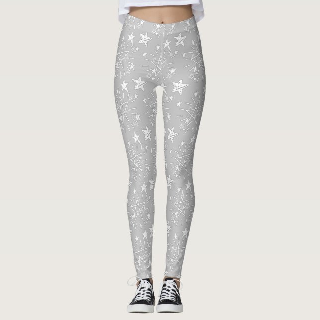 Niedliches Grau mit Weiß hat gemusterte Leggings (Vorderseite)