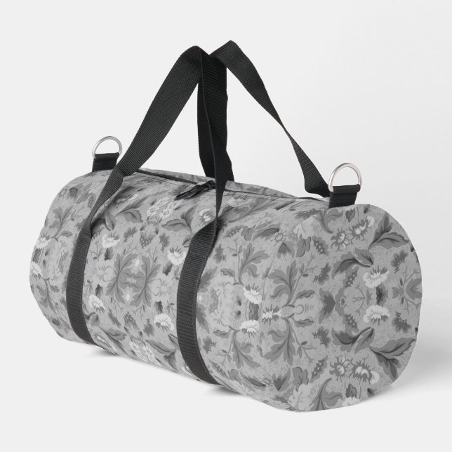Niedliches, graues Blumenmuster Duffle Bag (Linke Seite)