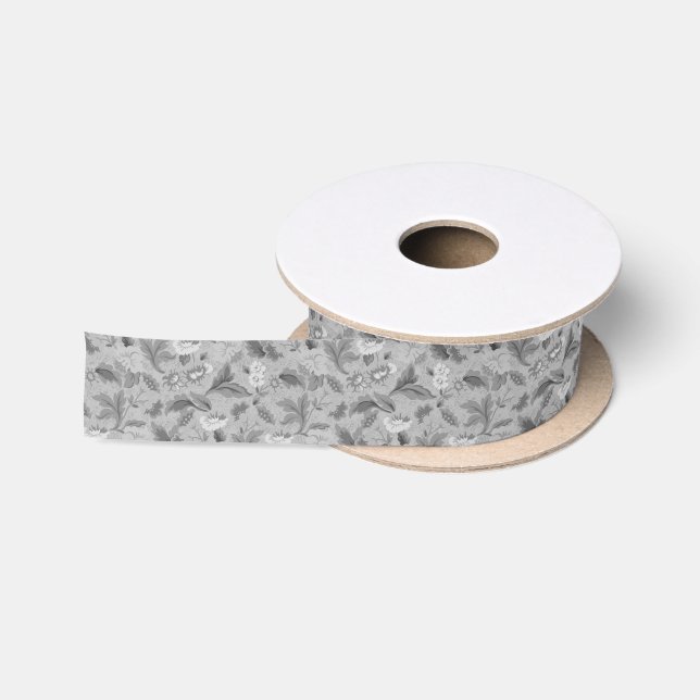 Niedliches, graues Blumenmuster Satinband (Spule)