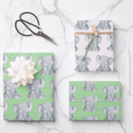 Niedliches graues Elefantendesign Geschenkpapier Set
