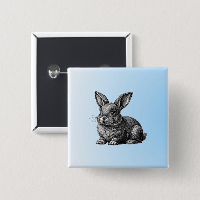 Niedliches graues Kaninchen gegen den blauen Himme Button (Vorne & Hinten)