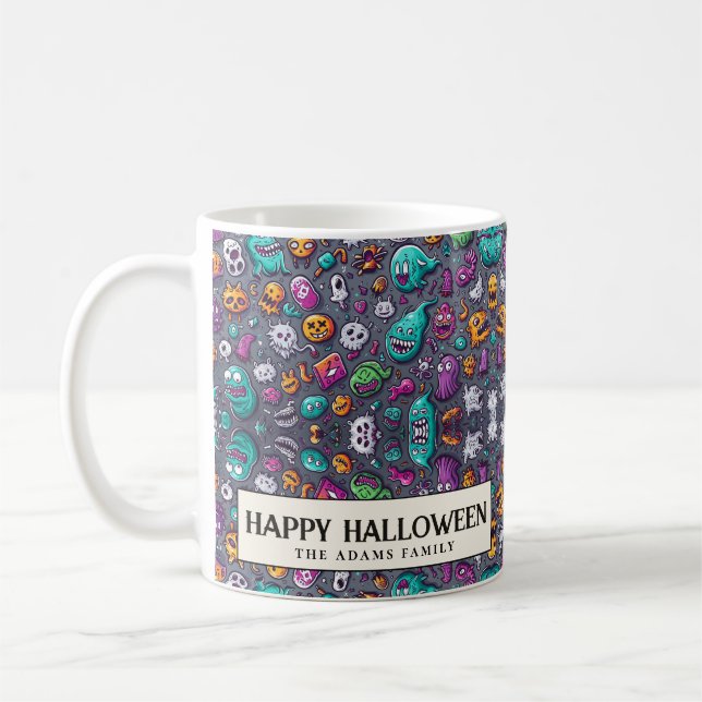 Niedliches, graues Monster Halloween Kaffeetasse (Links)
