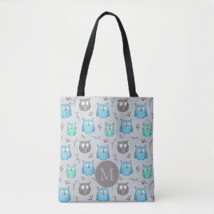 Niedliches graues Owl-Muster Monogramm