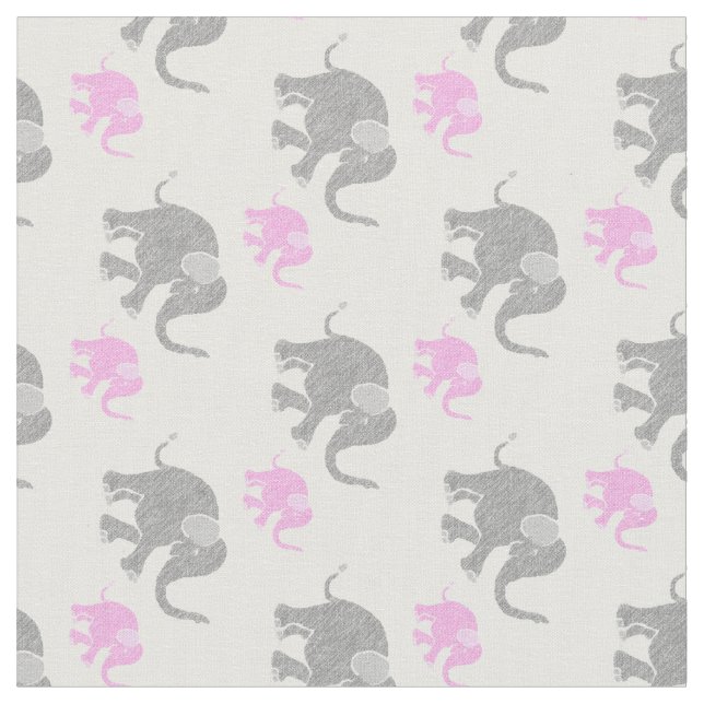Niedliches graues und rosa Baby-Elefant-Muster Stoff (Nahaufnahme)