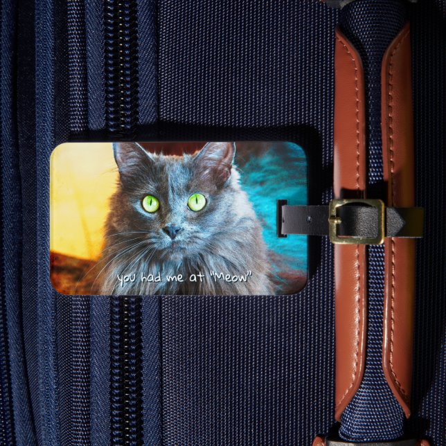 Niedliches GraukatzenFoto, das Sie bei Meow Quote  Gepäckanhänger (Vorderseite Insitu 4)