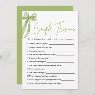 Niedliches Green Bow Couple Trivia Brautparty Game Einladung