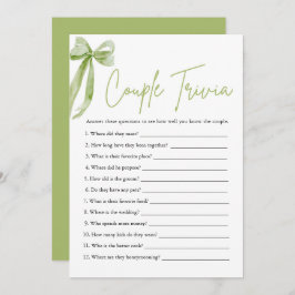 Niedliches Green Bow Couple Trivia Brautparty Game Einladung